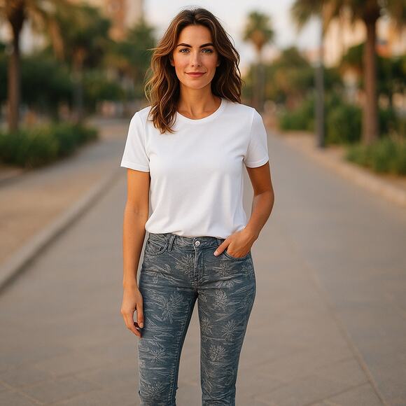 Roxy Womens Jeans‎ Sz 7 28 Tropical Gray Sunburners Skinny Beach Hawaiian Denim - Picture 2 of 8